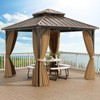 Costway 10 X 10 FT Hardtop Gazebo with Curtain Heavy-Duty Double-Roof Galvanized Metal Top - 4 of 4