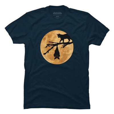 Men's Design By Humans Halloween - Moon (The Cat and the Bat) By MonkeyStore T-Shirt