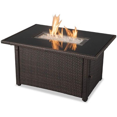 Endless Summer 44 x 32" Rectangular 40,000 BTU Liquid Propane Gas Outdoor Fire Pit Table w/ White Fire Glass, Center Insert and Cover, Brown/Black