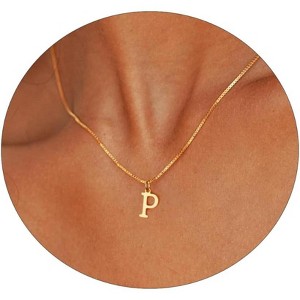 Gold Initial Necklace for Women, 14K Gold Plated Dainty Letter Pendant on Box Chain - 1 of 4
