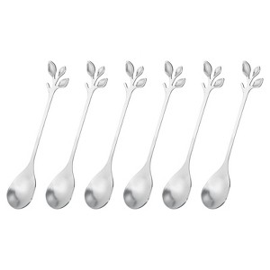Unique Bargains Stainless Steel Tableware Leaf Handle Dessert Mixing Coffee Spoons 4.8 Inch 6 Pcs - 1 of 4
