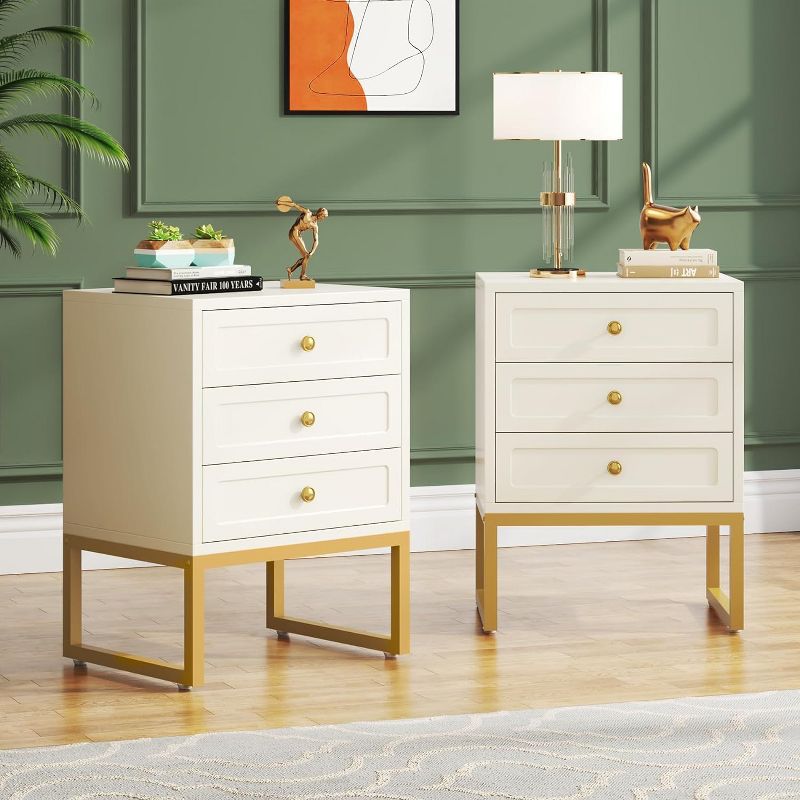 Tribesigns Modern Nightstand with 3 Drawers, Wood Bedside Table for Bedroom, Large Side End Table for Living Room, White, 2 of 8