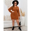 Women Plus Size V-neck Long Sleeve Knit Stretchable Elasticity Slim Sweater Bodycon Midi Pullover Sweater Dress - 4 of 4