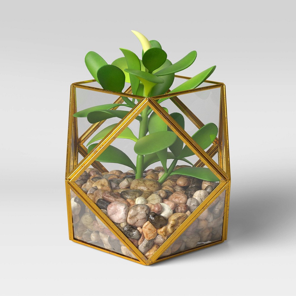 Photos - Garden & Outdoor Decoration 5" x 4" Artificial Succulent Plant with Brass Terrarium - Threshold™