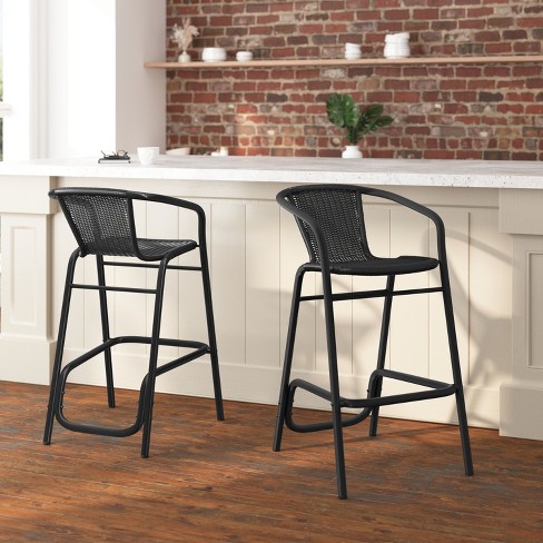 Merrick Lane Set of Two Restaurant Style Barstool with PE Rattan Seat for Indoor/Outdoor Use - image 1 of 4