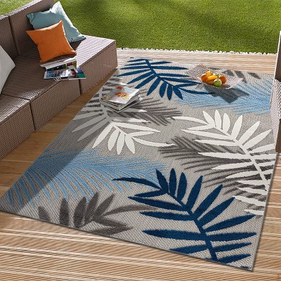 Blue Floral Synthetic 5' x 7' Flat Woven Area Rug