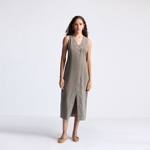 Reistor Women's Straight Dress with Front Slit in Dark Green - 1 of 4