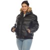 Women's Removable Faux Fur Hoodie Bomber Leather Jacket - White Mark - 2 of 4