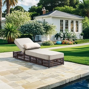 Outdoor Chaise Lounge with Side Table Set, Adjustable Outdoor Chaise Lounge Chair with 5 Adjustable Positions, Patio Chaise Lounge Chair with Cushion - 1 of 4
