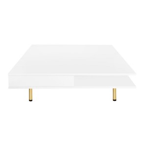 Ridstar Square 2-Tier Coffee Tables with 4 Golden Legs & 2 Small Drawers For Living Room-White - 1 of 4