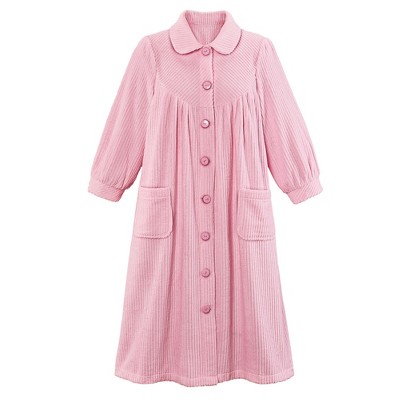 Collections Etc Plush Fleece Button Front Robe with Pockets, Collar