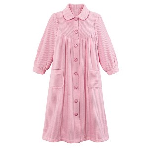 Collections Etc Plush Fleece Button Front Robe with Pockets, Collar - 1 of 4