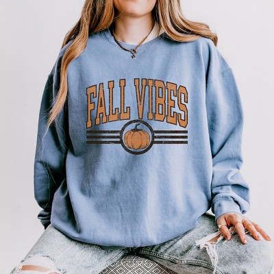 Simply Sage Market Women's Lightweight Garment Dyed Graphic Sweatshirt Fall Vibes Varsity Pumpkin