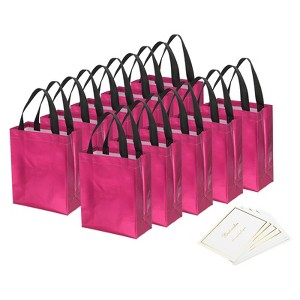 Unique Bargains Reusable Non-Woven Metallic Shiny Finish Gift Goodie Bags 12 Pcs - 1 of 4