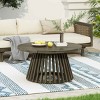 Round Patio Coffee Table, Stylish Design Coffee Table with Slatted Base, Weather-Resistant Table with Acacia Wood Frame-Coolbibila - 3 of 4