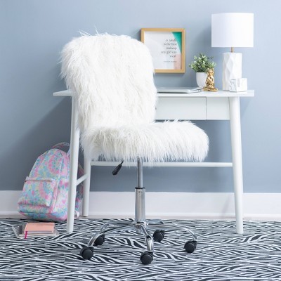 White Faux Fur Armless Swivel Office Chair