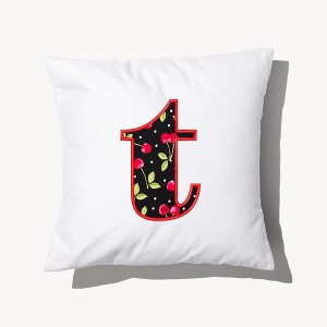 Personalization Mall Cherry Pop Initial Embroidered Applique Throw Pillow - 1 of 4