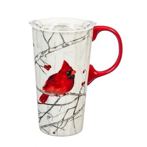 Evergreen Ceramic Travel Cup 17oz. ,withbox and Tritan Lid Perching Cardinal - 1 of 4