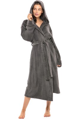 Adr Women's Soft Fleece Robe With Hood, Warm Lightweight Bathrobe Steel  Gray Small-medium : Target