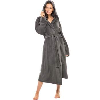 Women's Soft Plush Fleece Robe with Hood, Warm Lightweight Hooded Bathrobe