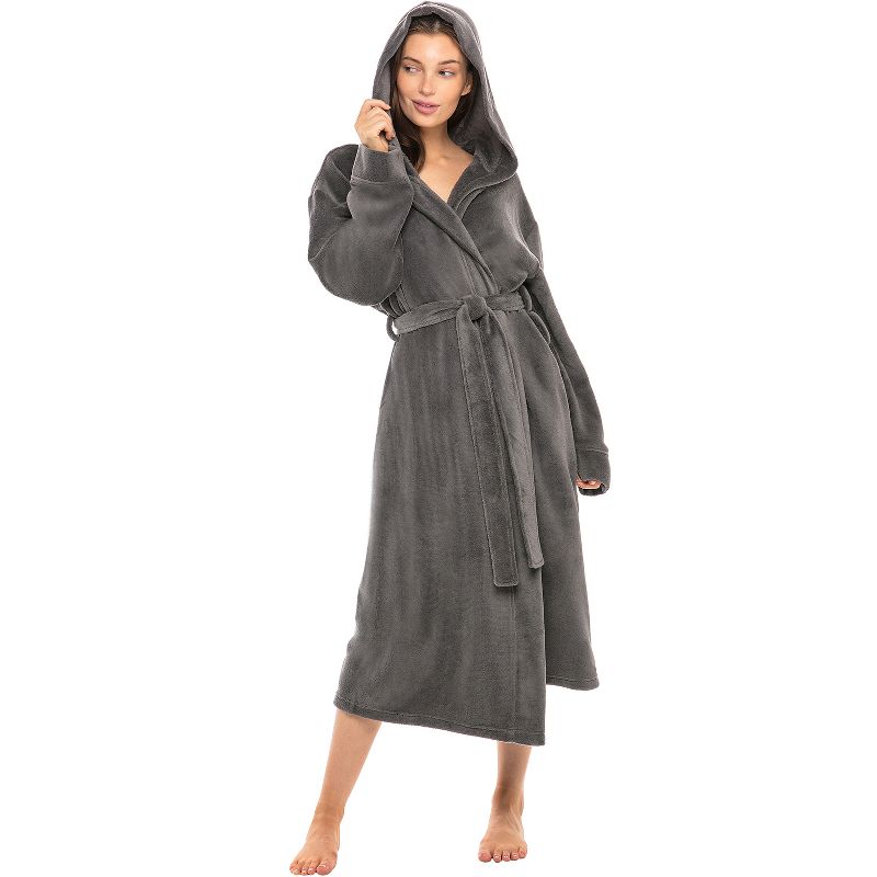 ADR Women's Soft Plush Fleece Robe with Hood, Warm Lightweight Hooded Bathrobe, 1 of 7