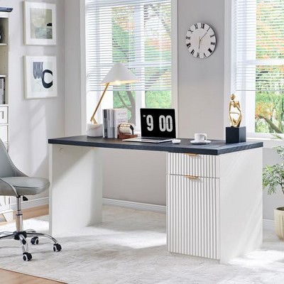 TAJSOON 60" Modern Executive Desk with Storage, Antique White