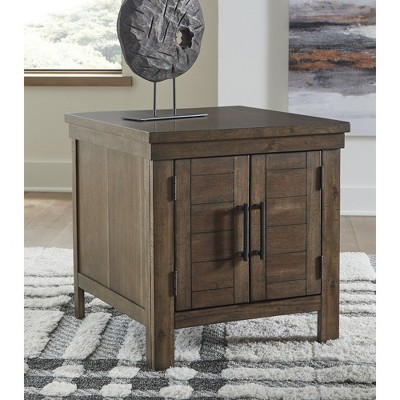 Rustic Brown Wood End Table with Storage Cabinet