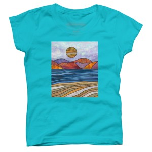 Girl's Design By Humans Beach Landscape Stain Glass By Maryedenoa T-Shirt - 1 of 3