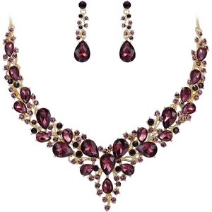 Wedding Bridal Jewelry Set, Austrian Crystal Teardrop Cluster Necklace & Earrings - 1 of 4