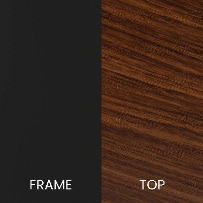 Round Walnut and Matte Black Wood Metal End Table