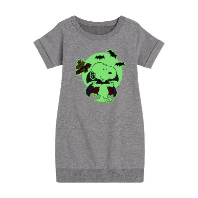 - Peanuts - Glow In The Dark Snoopy Vampire Graphic Short Sleeve Fleece Dress