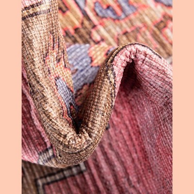 Pink and Blue Octagon Chenille Flat Woven Area Rug