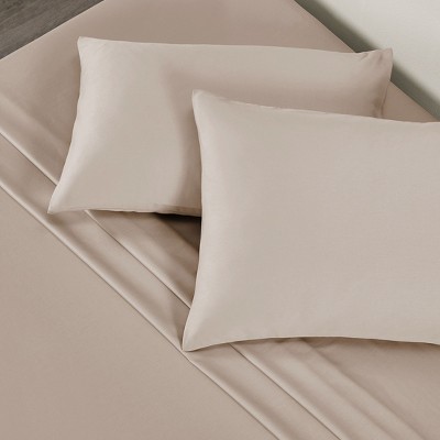 Beige Cotton Sateen Weave Standard/Queen Pillowcases Set of 2