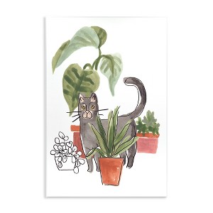 Stupell Industries Grey Cat Pet Terracotta House Plants Tropical Monstera Wall Plaque Art, 13" x 19" - 1 of 4
