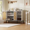Shoe Cabinet with 3 Rattan Doors, White Shoe Organizer with Large Storage Space, 8-Tier Shoe Cabinet Rack with Adjustable Shelves - 4 of 4