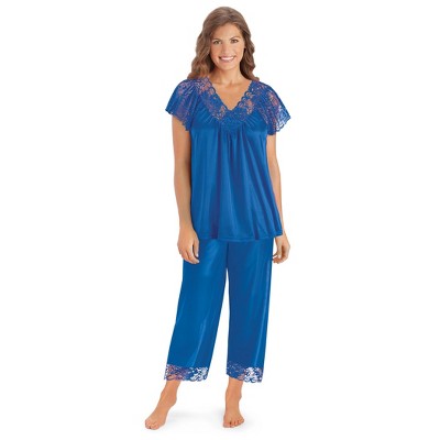 Collections Etc Lace Trim Silky Capri Pj Set