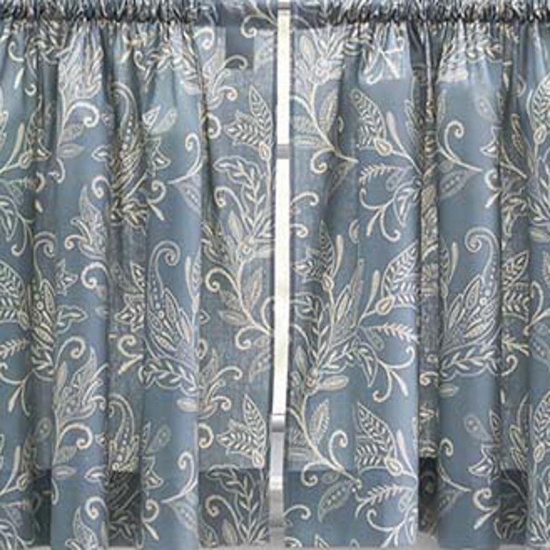 Ellis Curtain Lexington Leaf Pattern on Colored Ground Tailored Valance 58"x15" Blue, 3 of 4