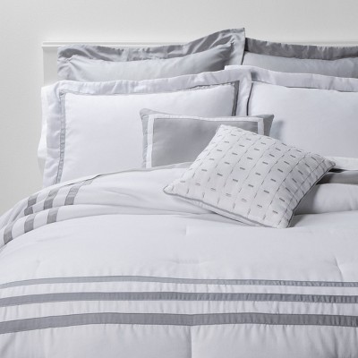 Grey and white bedding