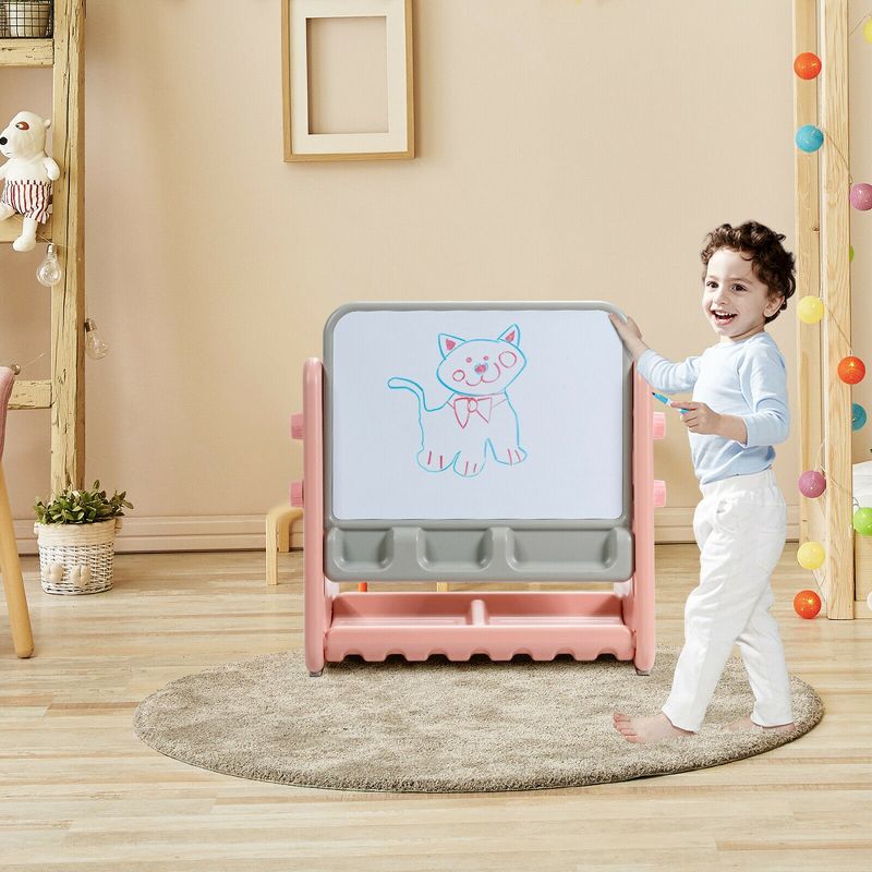 Costway 2 in 1 Kids Easel Table & Chair Set Adjustable Art Painting Board Gray/Blue/Light Pink, 5 of 11