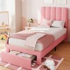 Twin Bed Frame with Storage Drawer and Headboard, Velvet Upholstered Twin Platform Bed Frame for Girls, Strong Wooden Slats Support, Noise-Free - 2 of 4