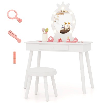 Infans Kids Vanity Set Princess Vanity Table & Chair Set with Lighted Mirror