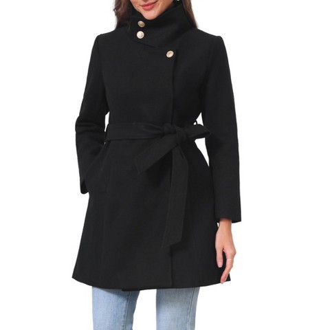 INSPIRE CHIC Women's Single Breasted Long Sleeve Winter Warm Stand Collar Outerwear Pea Coat X-Large Black