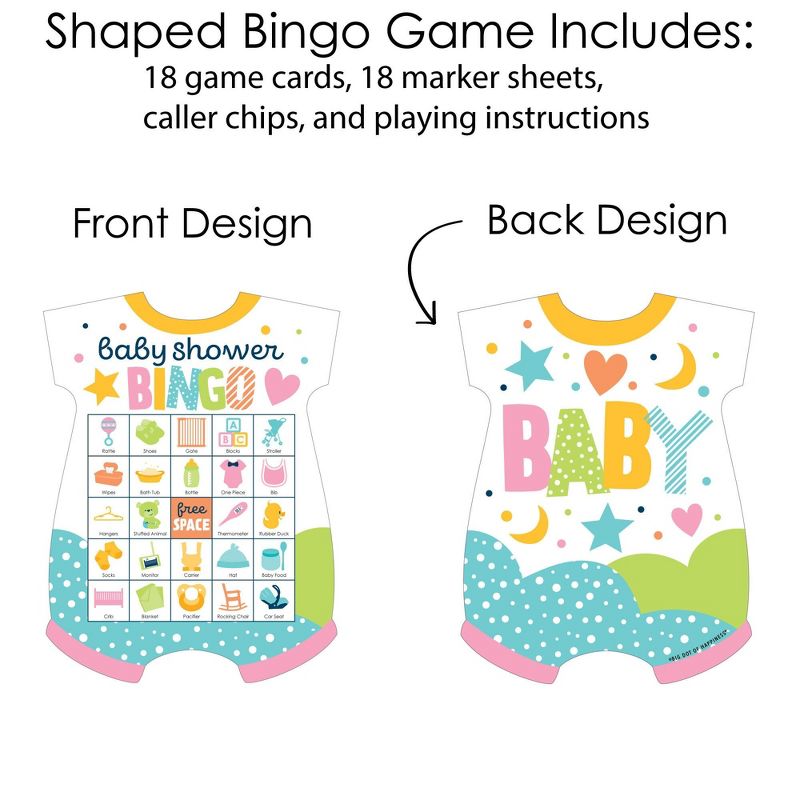 Big Dot of Happiness Colorful Baby Shower - Picture Bingo Cards and Markers - Baby Shower Shaped Bingo Game - Set of 18, 3 of 6