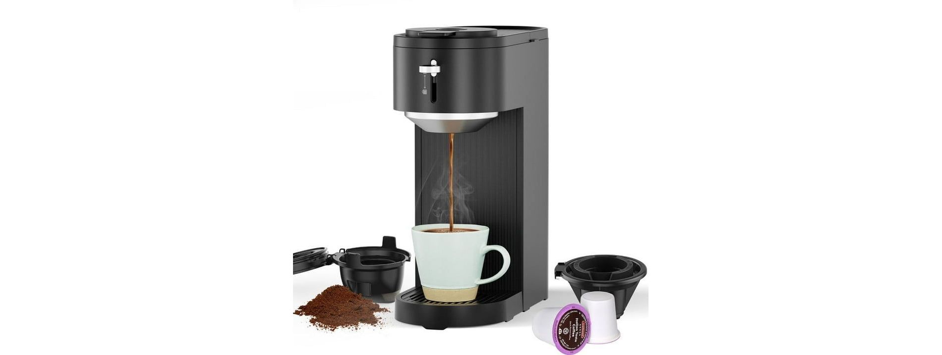 Kismile Single Serve Coffee Maker, Compatible with Capsule and Ground, 5 Brew Sizes Up to 14 Oz, Adjustable Funnel Height, K-cup Coffee Machine