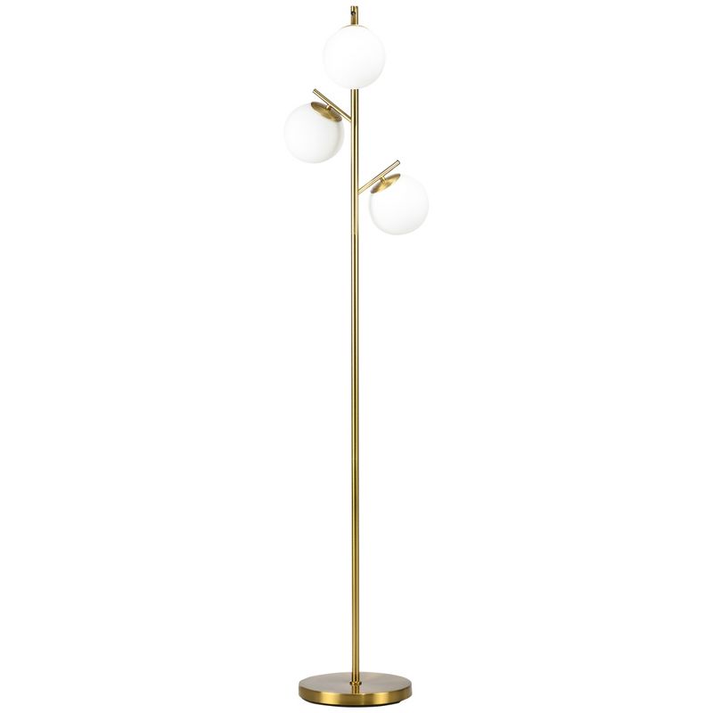 HOMCOM 3-Light Modern Floor Lamp for Living Room Bright Lighting, Tree Standing Lamp for Bedroom with Globe Lampshades, Gold, 5 of 8