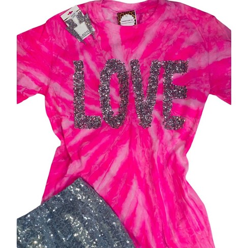 Women's Wo's Tie Dye Love Sequin Tee - Sew Fancy Designs - image 1 of 3