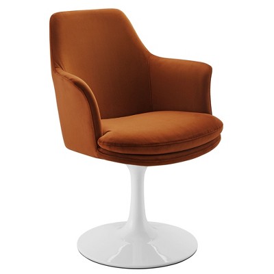 Modway Lippa Swivel Dining Armchair – White and Rust Velvet 360° Barrel Chair with Pedestal Base for Modern Dining