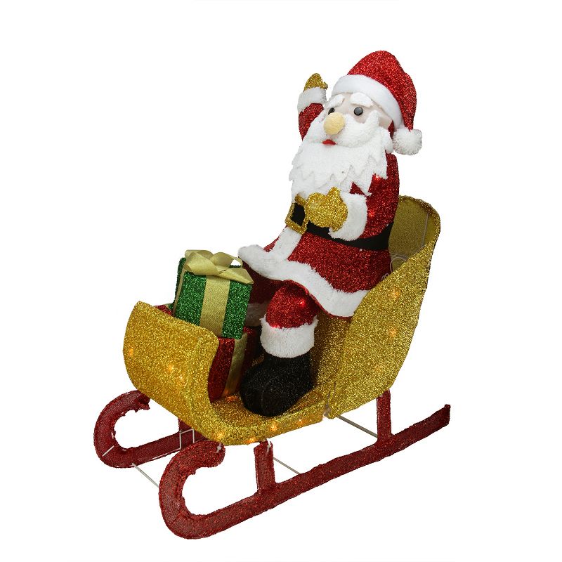 Northlight 29.5" Red and White Santa Claus in Sleigh with Gift Box Christmas Outdoor Decor, 1 of 4