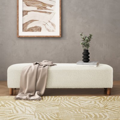 Modern Comfortable Ottoman Bench,Boucle Upholstered Without Storage,Multifunctional Shoe Bench,Foot Rest Bench,Bedroom Bench-Cuddlewood