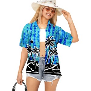 LA LEELA Button Down Shirt for Women Casual Summer Beach Party Blouses Short Sleeve Button Up Tee Hawaiian Shirts Tank Top for Women - 1 of 4